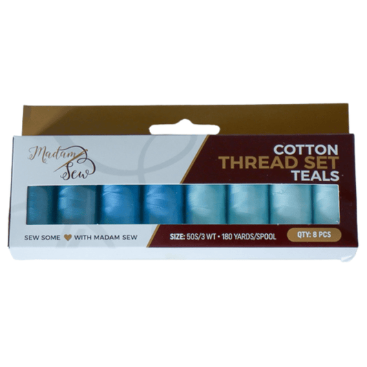Cotton Thread Set - Teals! For Quilting and Sewing - 8 Spools, 4 Colors, 180 Yards Each