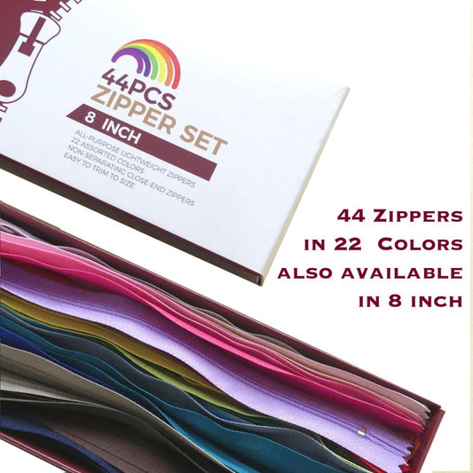 Zipper Sets - 44 pcs/box - 22 colors - Small 8in