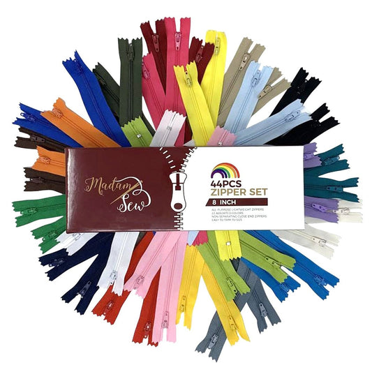 Zipper Sets - 44 pcs/box - 22 colors - Small 8in