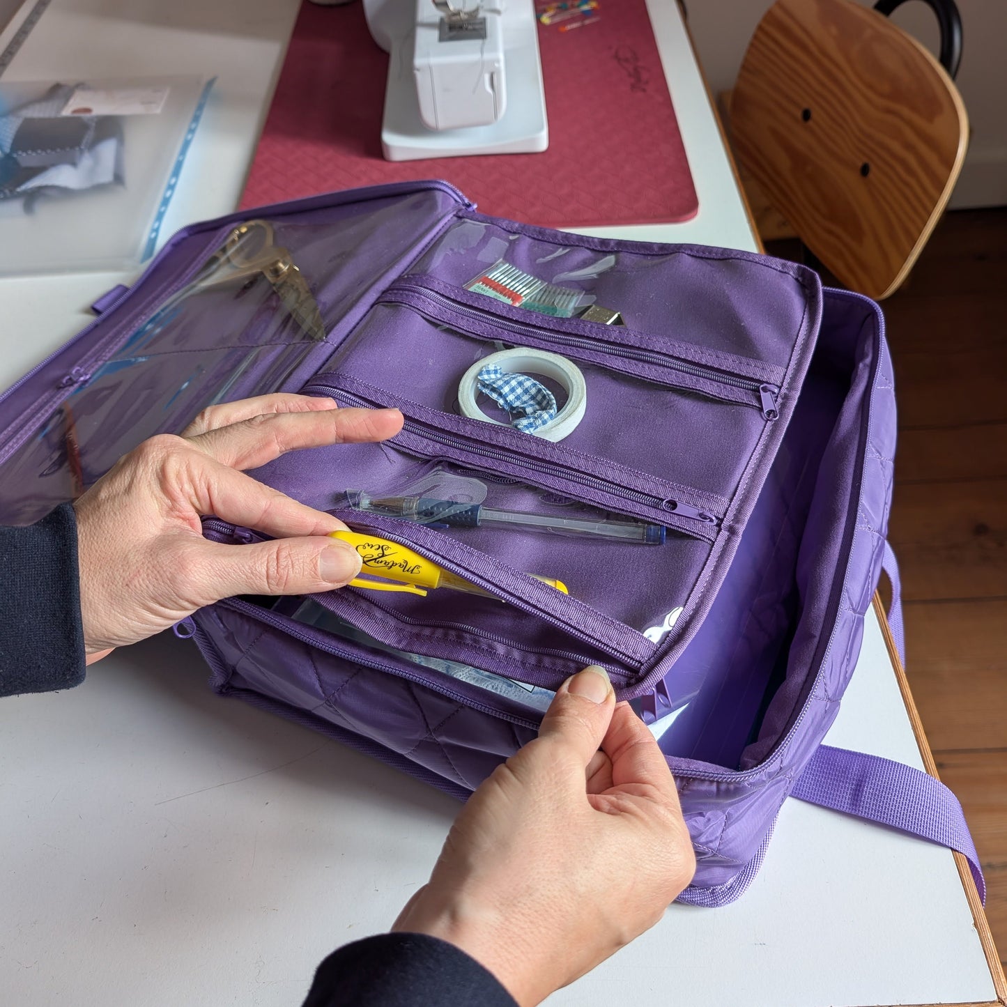 The Carry-All Sewing Organizer - Multi-pocket Binder Bag - Purple