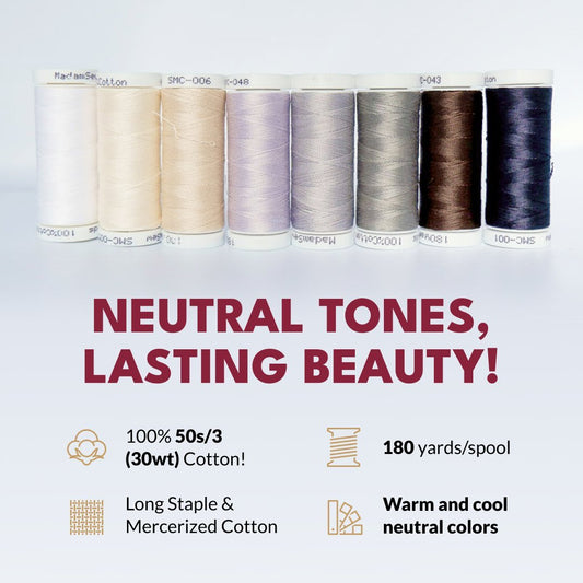 Cotton Thread- For Quilting and Sewing! - Sand & Stone Set - 8 Spools, 180 Yards Each