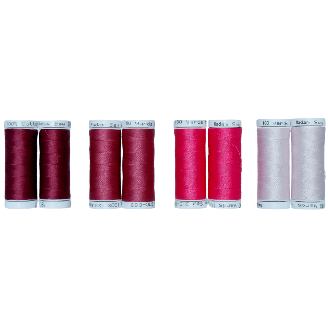 Cotton Thread Set - Cool Pinks! For Quilting and Sewing - 8 Spools, 4 Colors, 180 Yards Each