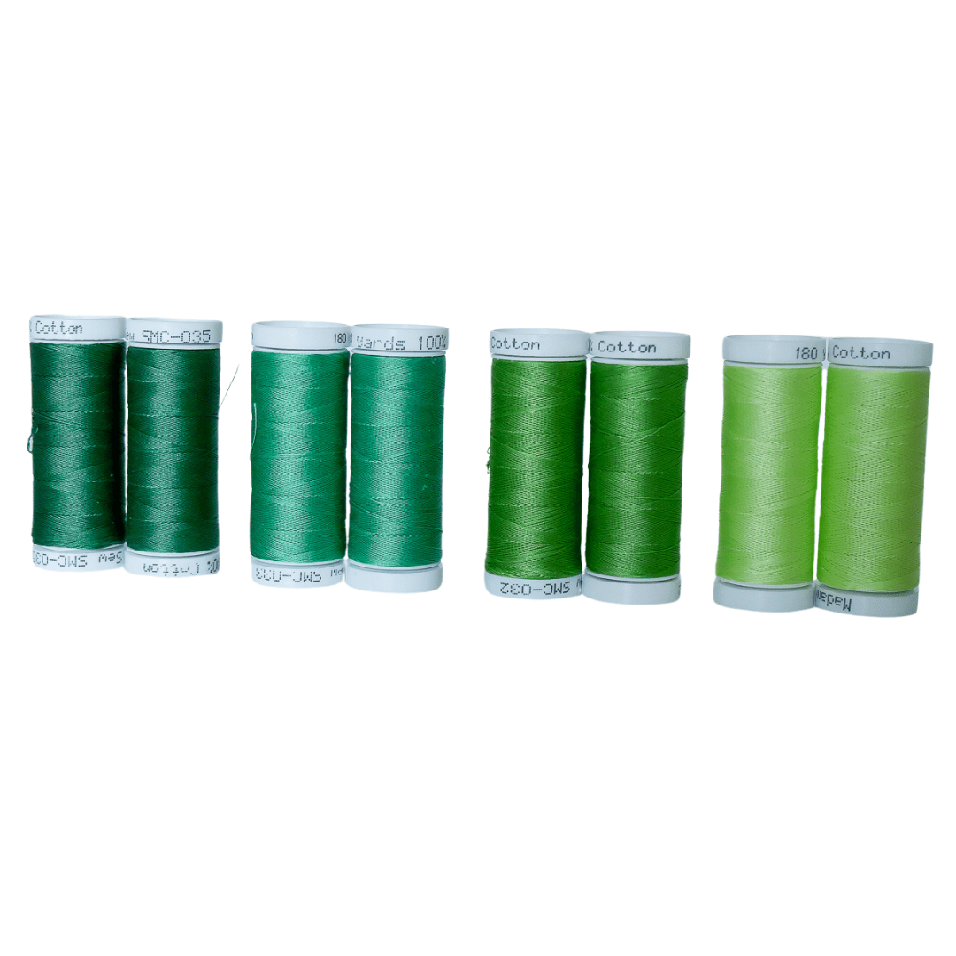Cotton Thread Set - Greens! For Quilting and Sewing - 8 Spools, 4 Colors, 180 Yards Each
