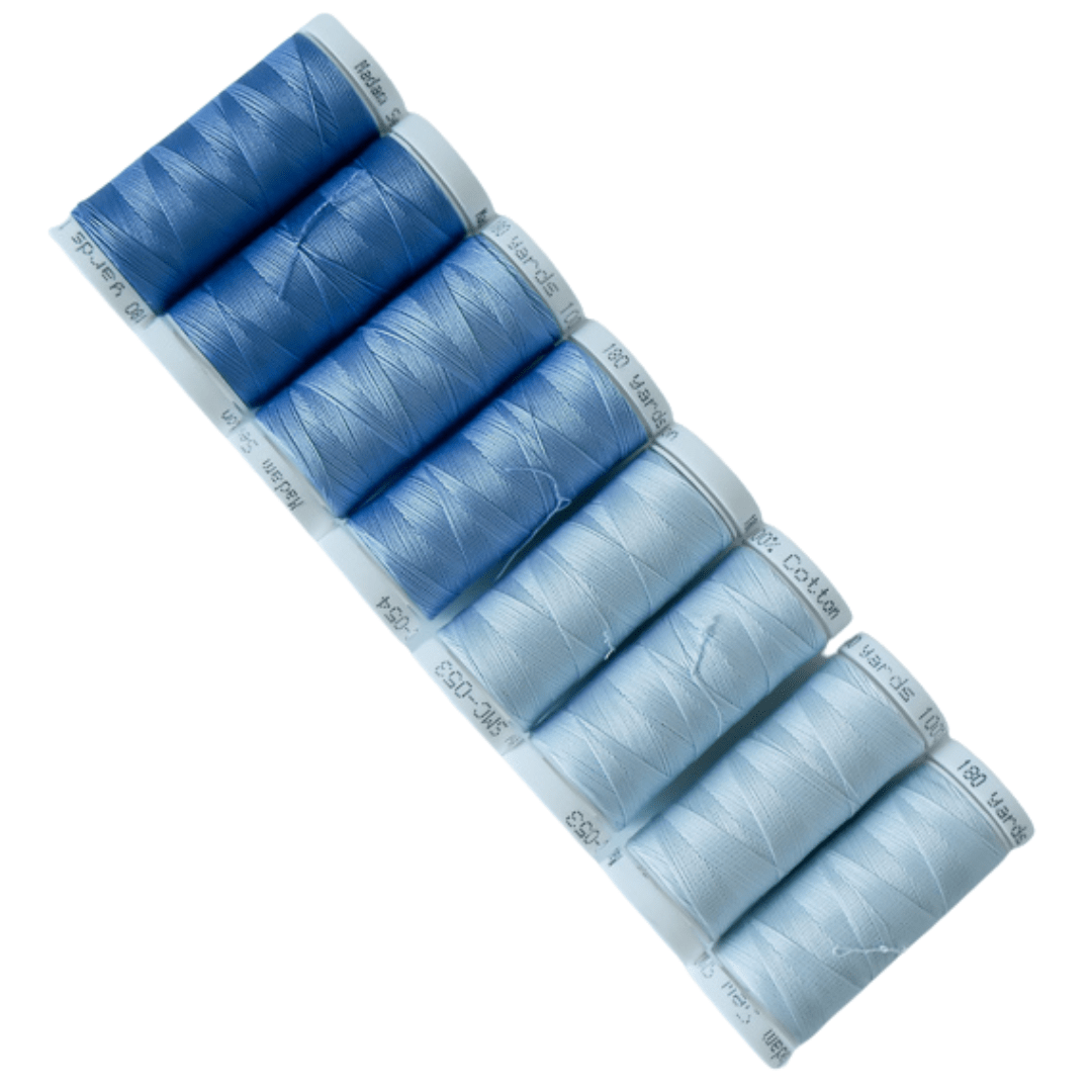 Cotton Thread Set - Light Blues! For Quilting and Sewing - 8 Spools, 4 Colors, 180 Yards Each