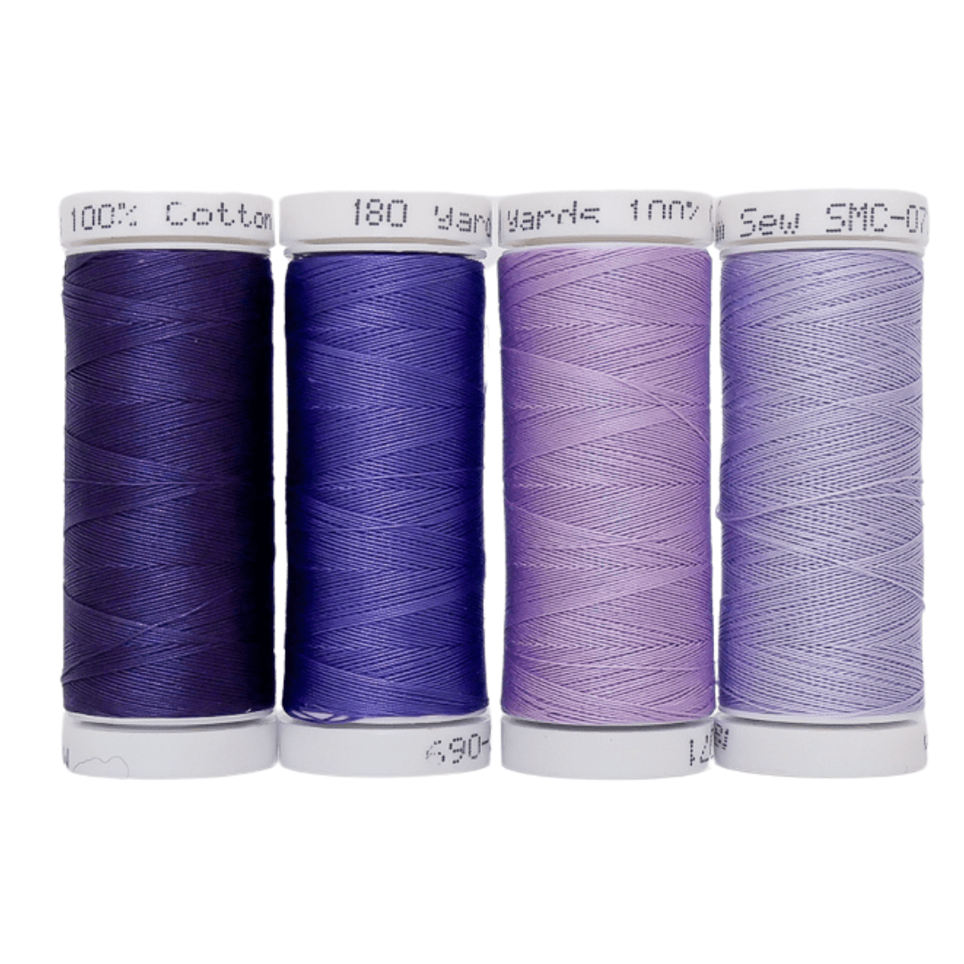 Cotton Thread Set - Purples! For Quilting and Sewing - 8 Spools, 4 Colors, 180 Yards Each