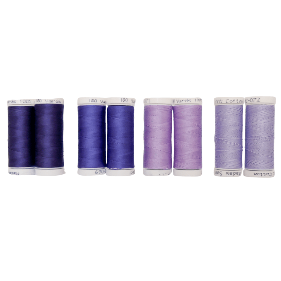 Cotton Thread Set - Purples! For Quilting and Sewing - 8 Spools, 4 Colors, 180 Yards Each