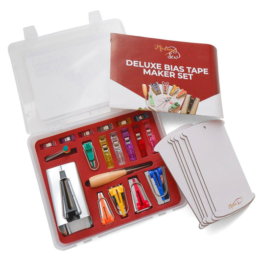 Deluxe Bias Tape Maker Set - 30pcs for making, using & storing bias tape or binding!