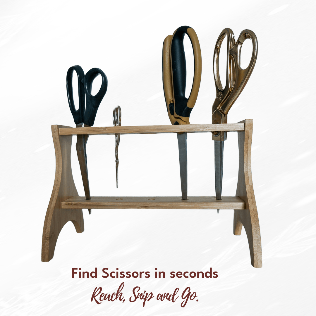 Bamboo Desktop Scissors Stand - Holds up to 5 pairs of shears