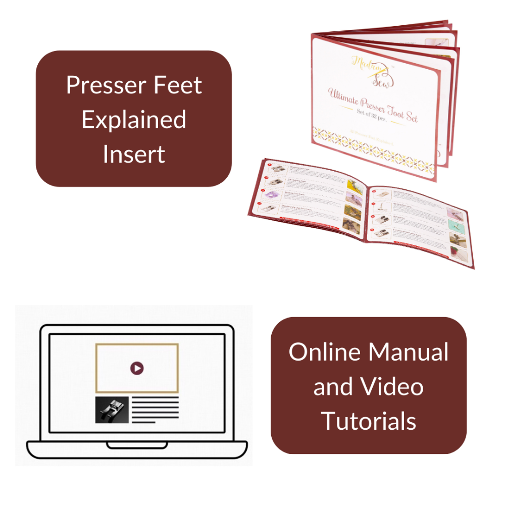 Instructions and materials available with the Ultimate Presser Foot Set.